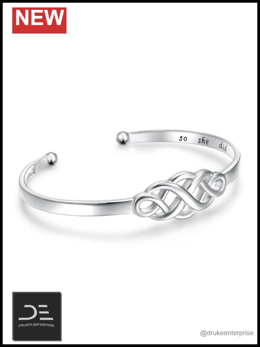 Sterling Silver Sideways Cross Cuff Bangle Adjustable Celtic Knot Engraved